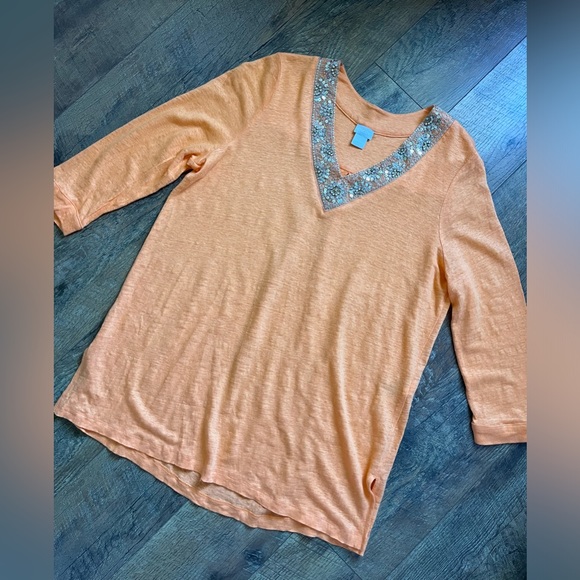 Chicos 100% linen 3/4 sleeve women’s top size large or 2 - Picture 7 of 17